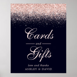 Rose Gold Confetti Navy Blue Chic Karten und Gesch Poster