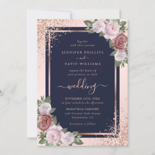 Rose Gold Confetti Navy Blush Blues Hochzeit Einladung