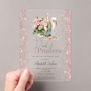 Rose Gold Confetti Perls Prosecco Brautparty Acryleinladungen