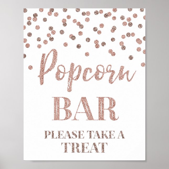 Rose Gold Confetti Popcorn Bar Sign Poster (Vorne)