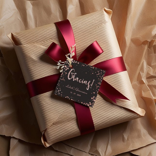 Rose gold Confetti Quinceanera Gracias | elegant Geschenkanhänger (Von Creator hochgeladen)