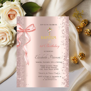 Rose Gold Confetti Rosa Taufe und Geburtstag Einladung