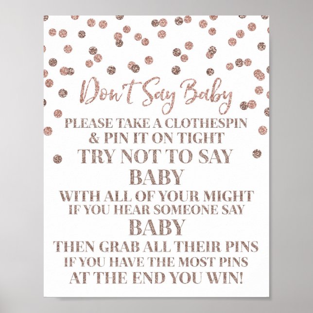 Rose Gold Confetti Sage kein Baby Game Sign Poster (Vorne)