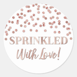 Rose Gold Confetti Sprinkler mit Liebe Runder Aufkleber