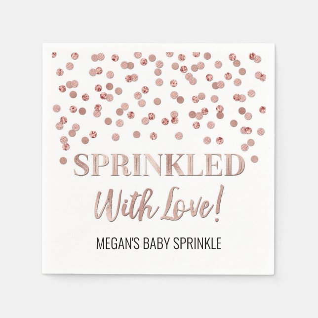 Rose Gold Confetti Sprinkler mit Liebe Serviette (Vorderseite)