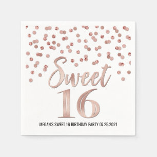 Rose Gold Confetti Süße 16 Geburtstag Serviette