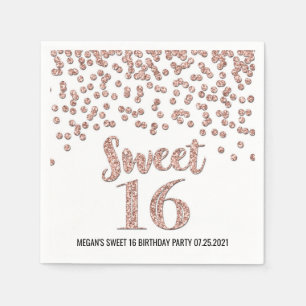 Rose Gold Confetti Sweet 16 Geburtstag Serviette