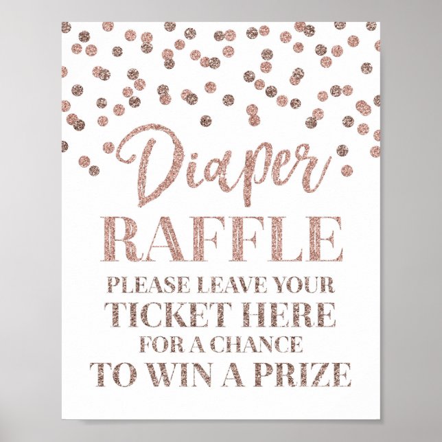 Rose Gold Confetti Windeln Raffle Baby Dusche Poster (Vorne)