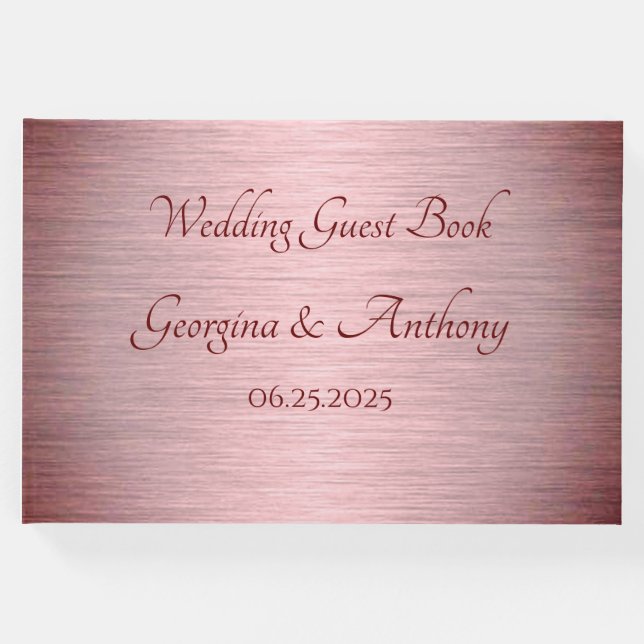 Rose Gold Copper Burgundy Wedding Gästebuch (Vorderseite)