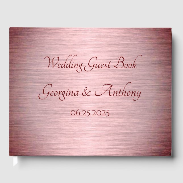 Rose Gold Copper Burgundy Wedding Gästebuch (Vorderseite)