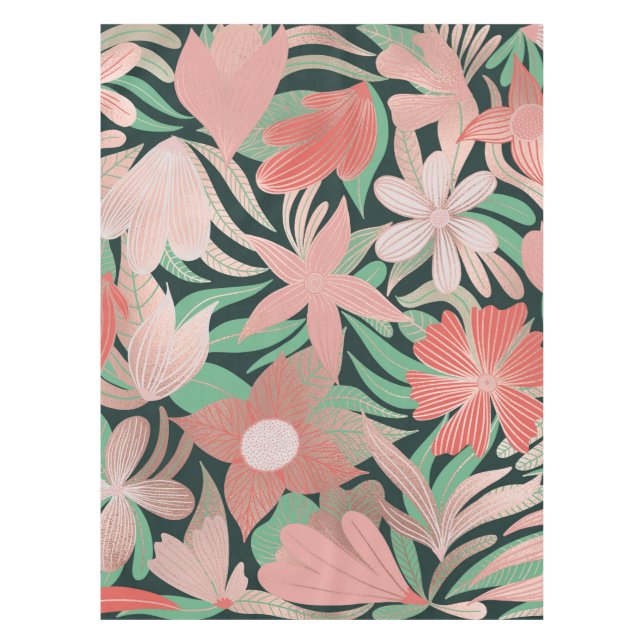 Rose Gold Coral Green Floral Blätter Illustratione Tischdecke (Vorderseite)