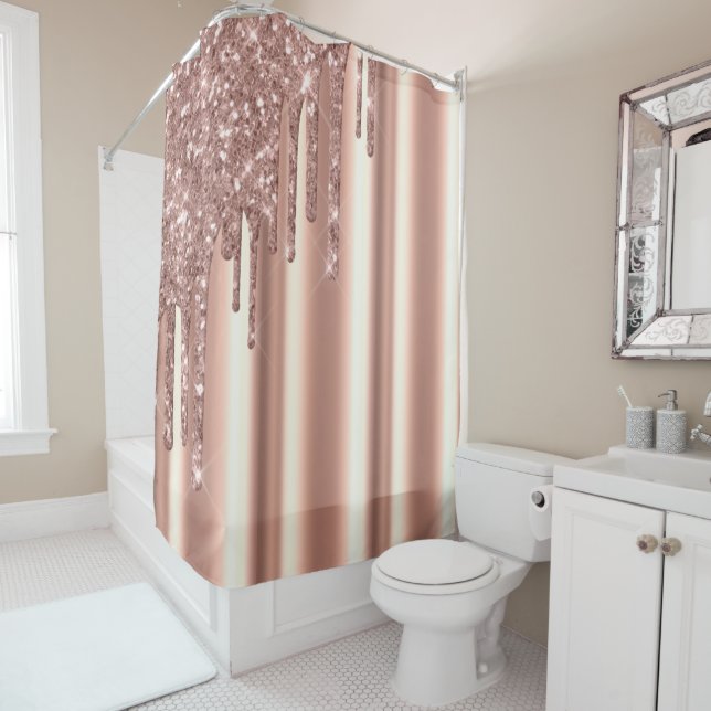 Rose Gold Corner Glitzer Tropfen Foil Metallic Blu Duschvorhang (Beispiel)