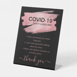 Rose Gold Covid Safety Guidelines Party Black Sockelschild