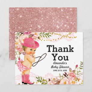 Rose Gold Cowgirl Baby Shower Girl Dankeskarte
