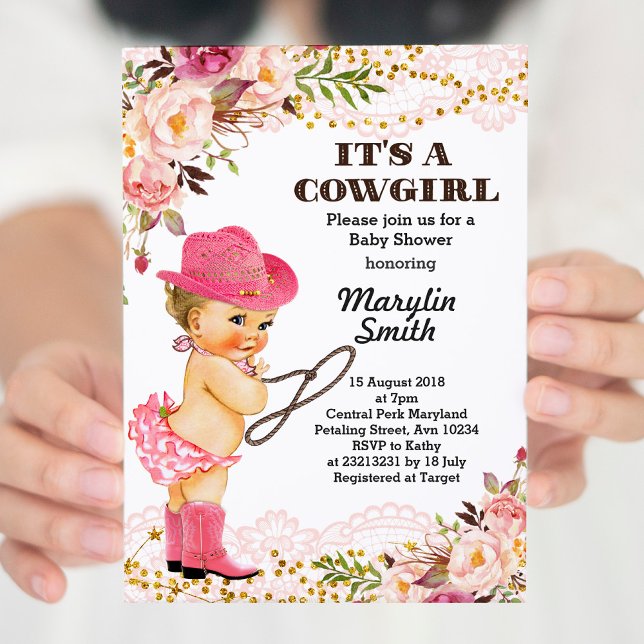 Rose Gold Cowgirl Baby Shower Girl Einladung (Von Creator hochgeladen)