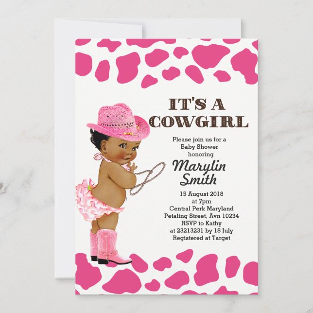 Rose Gold Cowgirl Kuh Print Baby Dusche Einladung (Vorderseite)