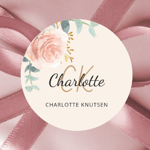 Rose gold creme floral eucalyptus vielen Dank Runder Aufkleber