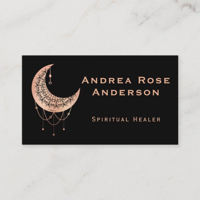 Rose Gold Crescent Moon Mandala Business Card Visitenkarte (Vorderseite)