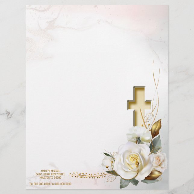Rose Gold Cross Bloral Briefbogen (Vorderseite)