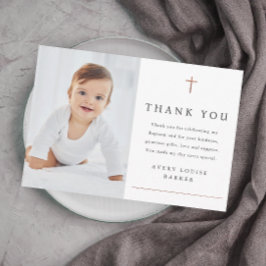 Rose Gold Cross Foto Religiöse Taufe Dankeskarte