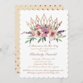 Rose Gold Crown Blush Pink Floral Baby Girl Dusche Einladung