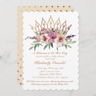 Rose Gold Crown Blush Pink Floral Baby Girl Dusche Einladung
