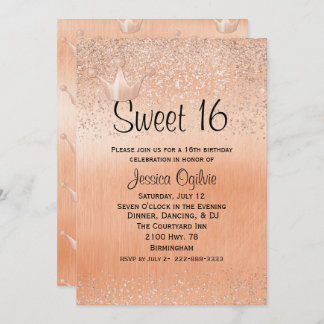 Rose Gold Crown Gold Sweet 16 Geburtstag Einladung
