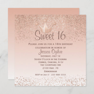 Rose Gold Crown Sweet 16 Geburtstag Einladung