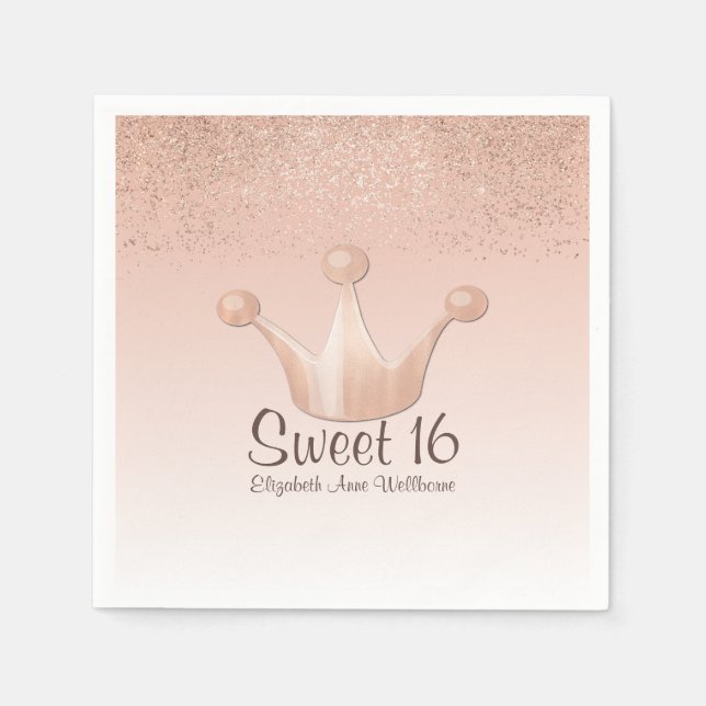 Rose Gold Crown Sweet 16 Paper Napkins Serviette (Vorderseite)