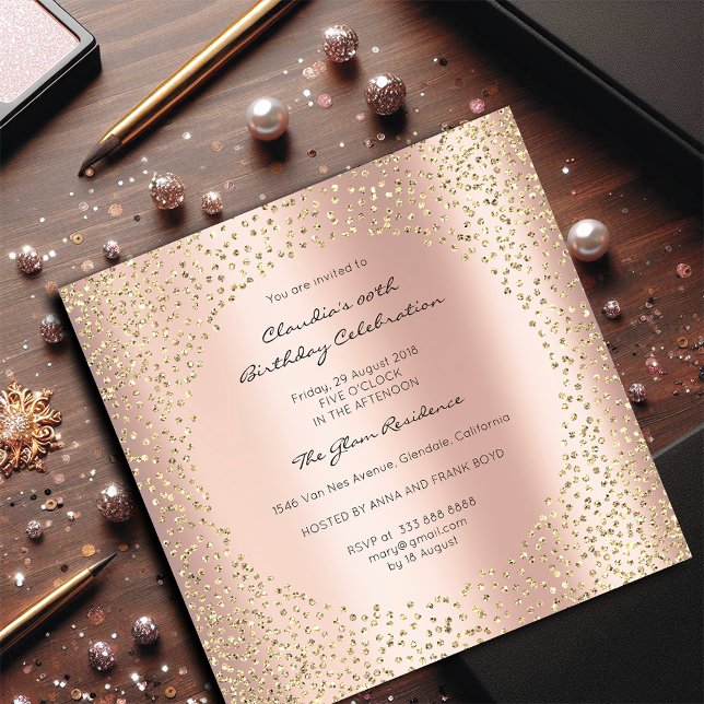 Rose Gold Crystals Dots Confetti Champaigne Gold Einladung (Rose Gold Crystals Dots Confetti Champaigne Gold Invitation)