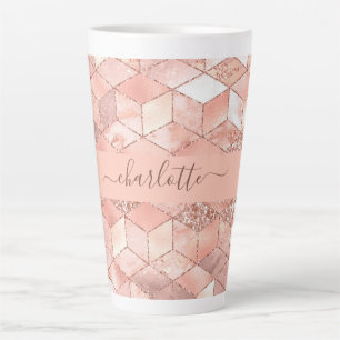 Rose gold cube marble name glittere script milchtasse