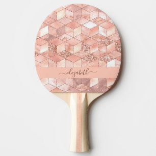Rose gold cube marble name glittere script tischtennis schläger