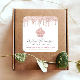 Rose Gold Cupcake Bäckerei Konditorei Koch Glitzer Quadratischer Aufkleber