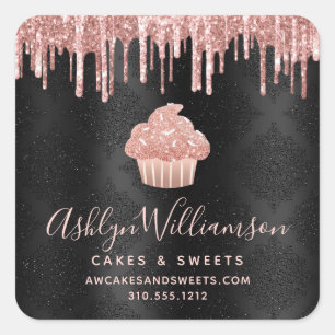 Rose Gold Cupcake Glitter Tropfen Bakery auf Schwa Quadratischer Aufkleber