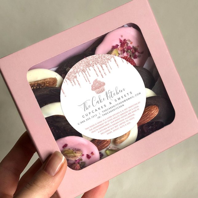 Rose Gold Cupcake Glitzer Tropfen Bäckerei Koch Re Runder Aufkleber (Von Creator hochgeladen)