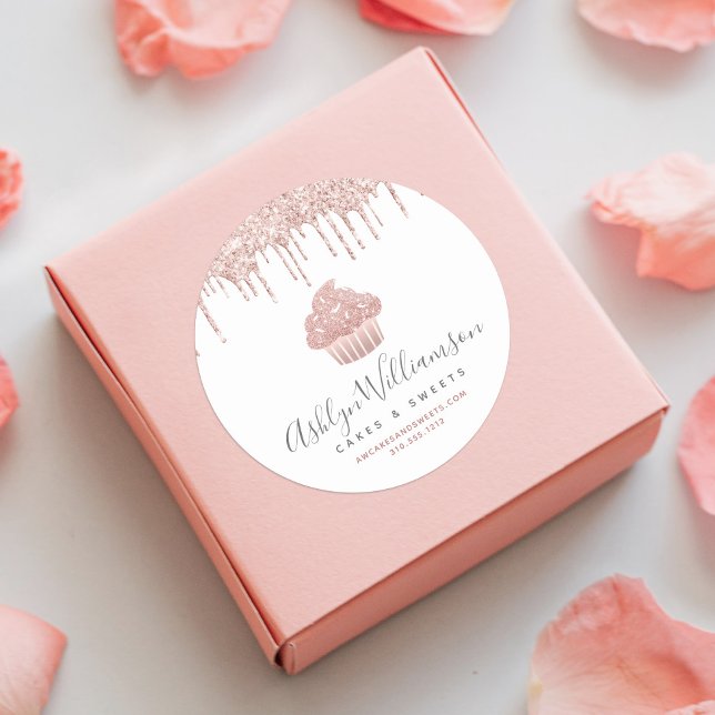 Rose Gold Cupcake Konditorei Koch Bäckerei Glitzer Runder Aufkleber (Von Creator hochgeladen)