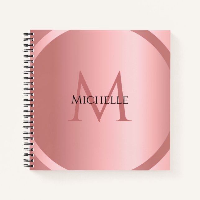 Rose Gold Custom elegante Monogram Moderne Vorlage Notizbuch (Vorderseite)