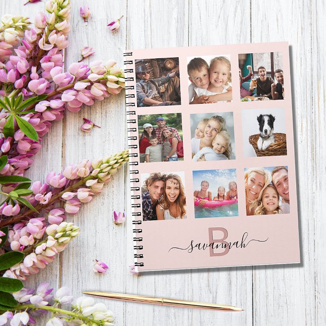 Rose Gold Custom Foto Collage Monogramm pink Notizblock (Von Creator hochgeladen)