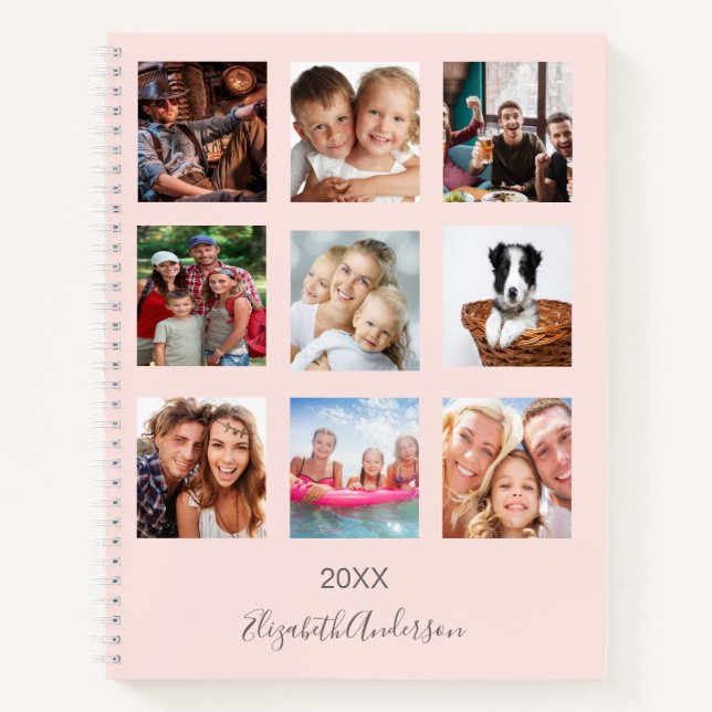 Rose Gold Custom Foto Collage Rosa Monogramm 2021 Notizbuch (Vorderseite)