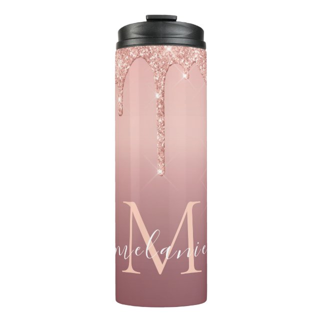 Rose Gold Custom Letter Name Thermal Tumbler Thermosbecher (Vorderseite)