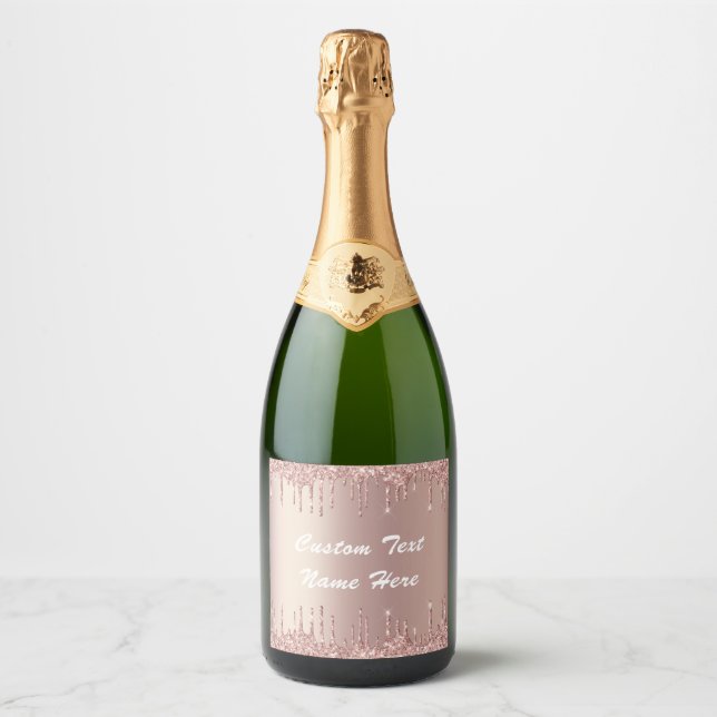 Rose Gold Custom Text Champagne oder Wine Labels (Vorderseite)