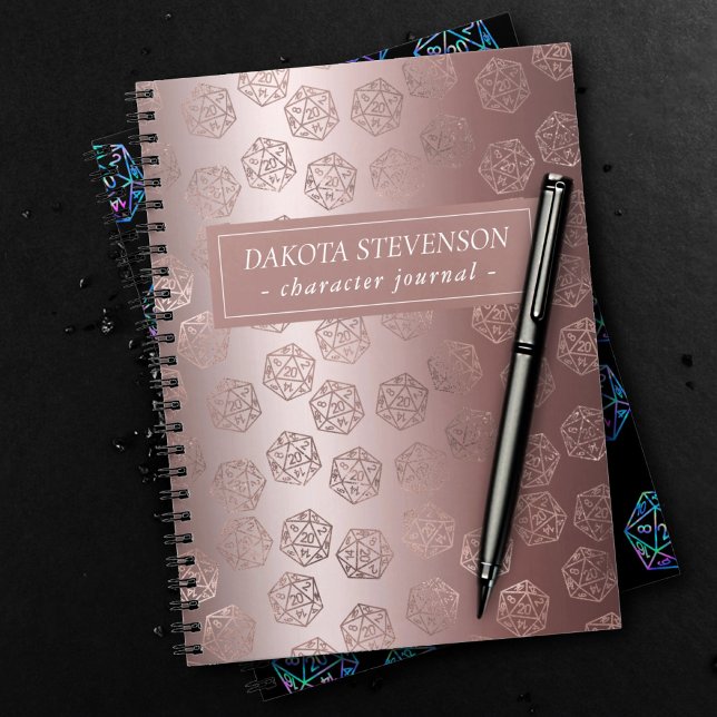 Rose Gold D20 Muster | Girly Gamer Dice Character Notizblock (Von Creator hochgeladen)