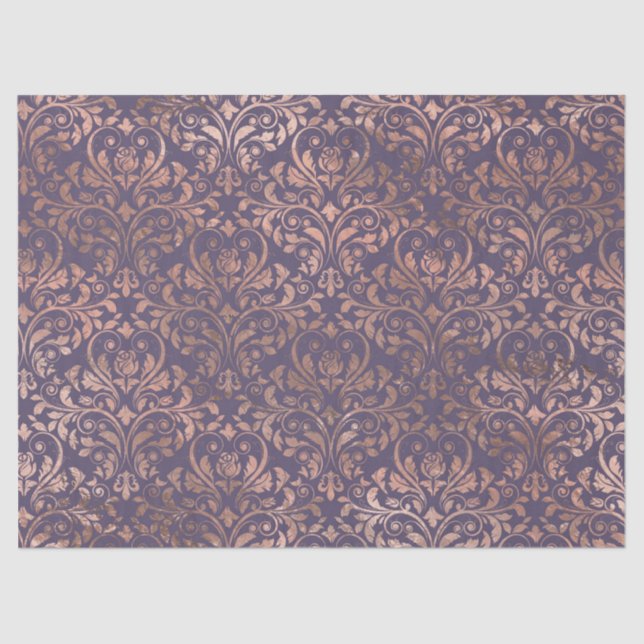Rose Gold Damask auf Lila Decoupage Seidenpapier (Vorderseite)