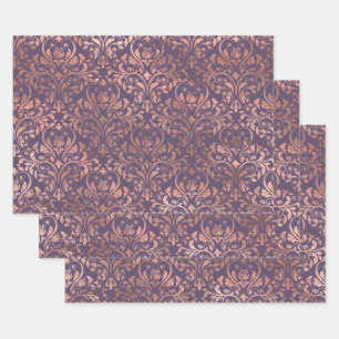 Rose Gold Damask auf Lila Geschenkpapier Set