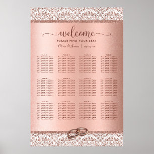 Rose Gold Damask Elegantes Seekarte Poster