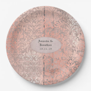 Rose Gold Damast Zeitungspapier Hochzeit Pappteller