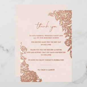 Rose Gold Danksagung Hochzeitstisch Folieneinladung