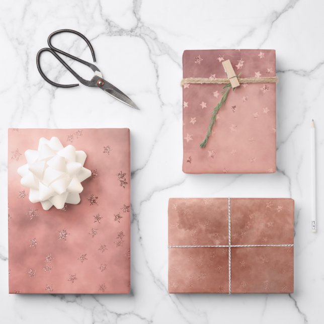 Rose Gold Dark Starry Cloud Geschenkpapier Set (Vorderseite)