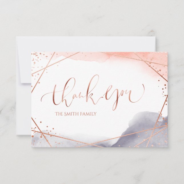 Rose Gold Dawn Wasserfarbe Geometrische Kalligrafi Dankeskarte (Vorderseite)