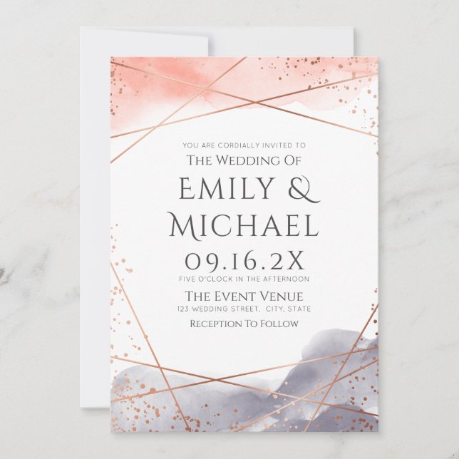 Rose Gold Dawn Wasserfarbe Geometrische Moderne Ho Einladung (Vorderseite)